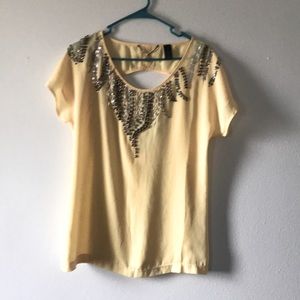 Sheer yellow blouse large with beads